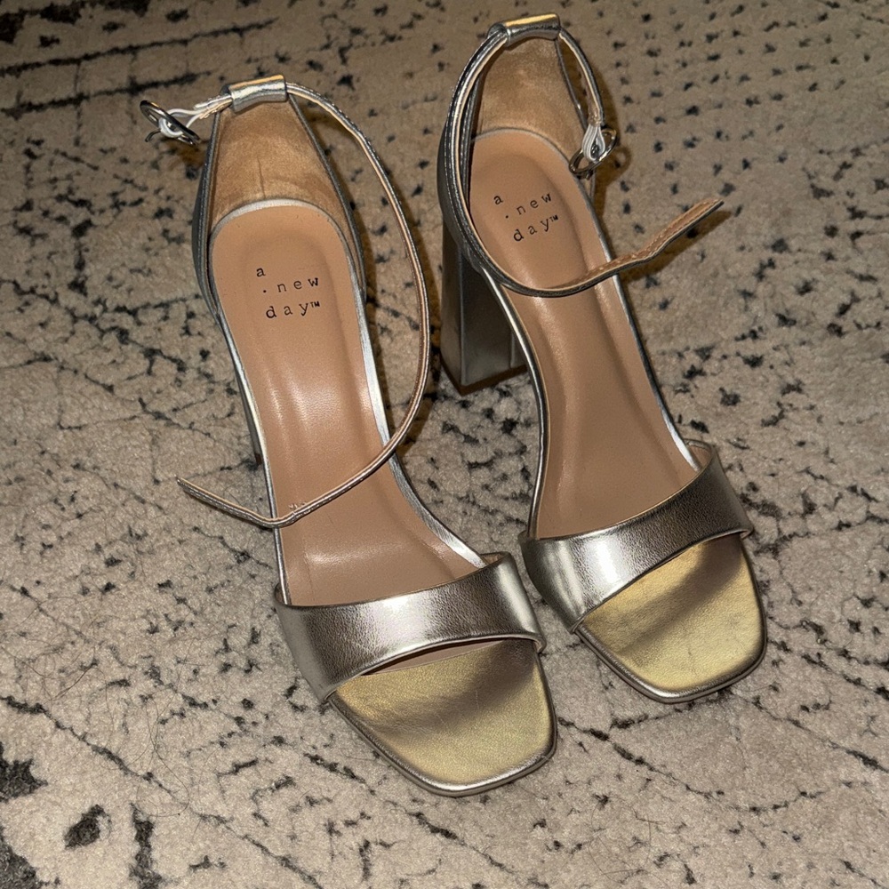 A New Day Metallic Silver Block Heels